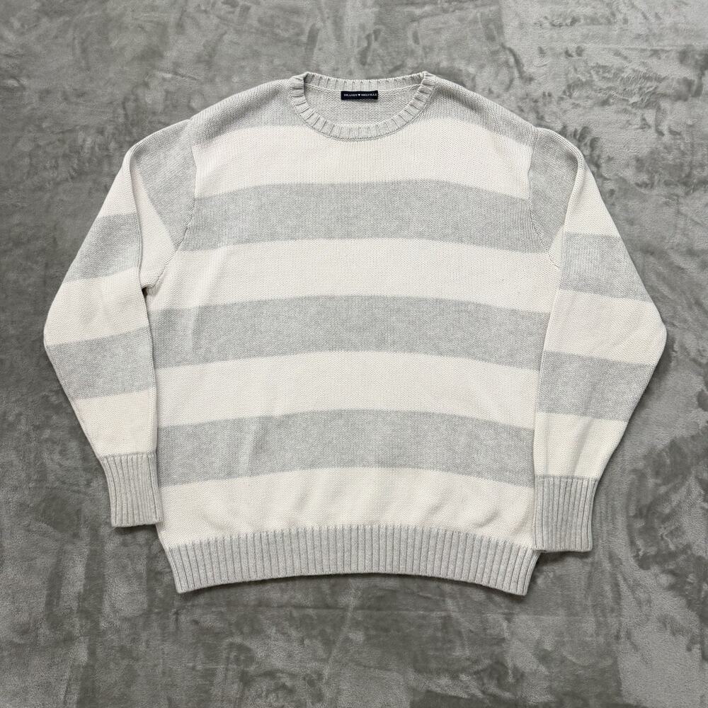 Brandy Melville Gray White Striped Knit Crewneck 100% Cotton Sweater One Size